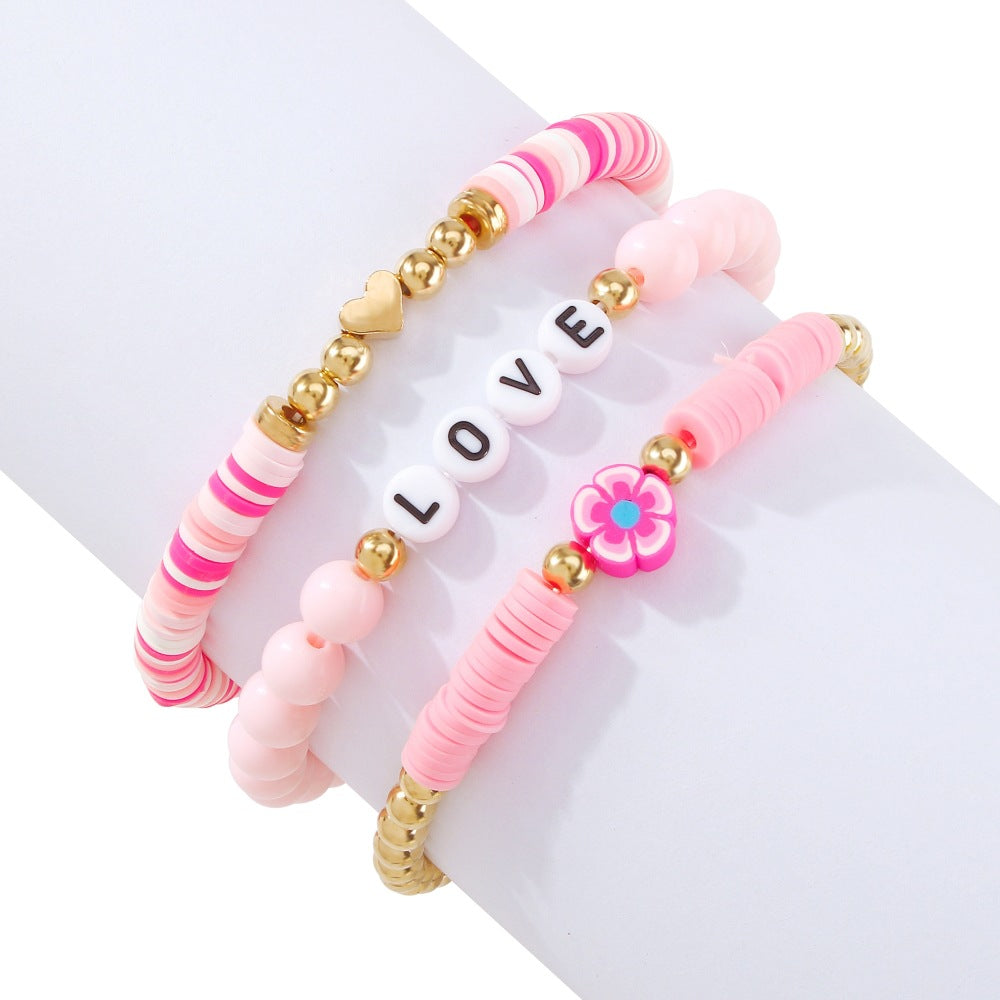 Wholesale Stacked Alphabet Flowers Rice Beads Colored Geometric Bracelet